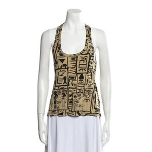 Raquel Allegra Egyptian Hieroglyphic Patterned Scoop Neck Top Size: XS